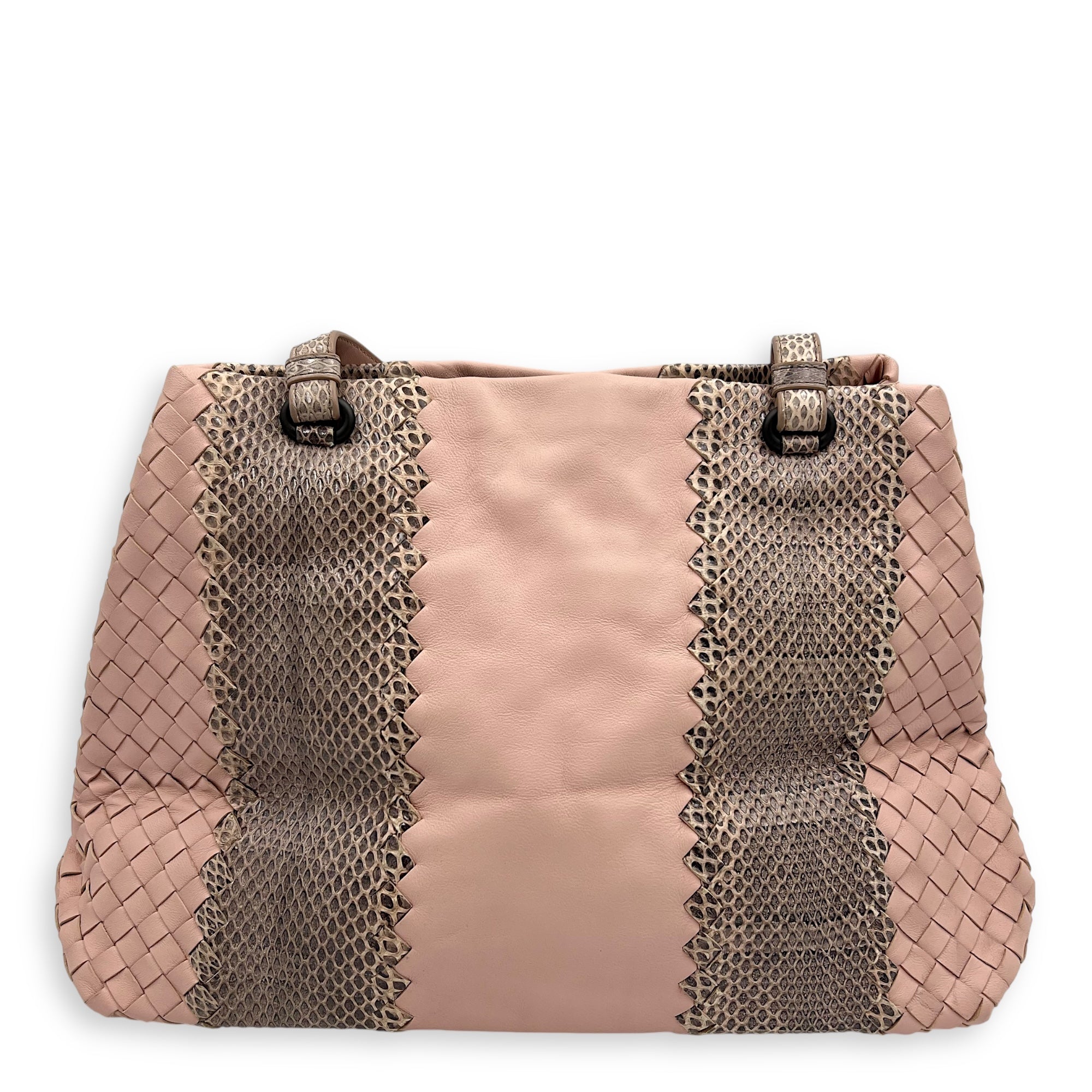 Intrecciato Top Handle Bag Pink in Lambskin, Gunmetal hardware