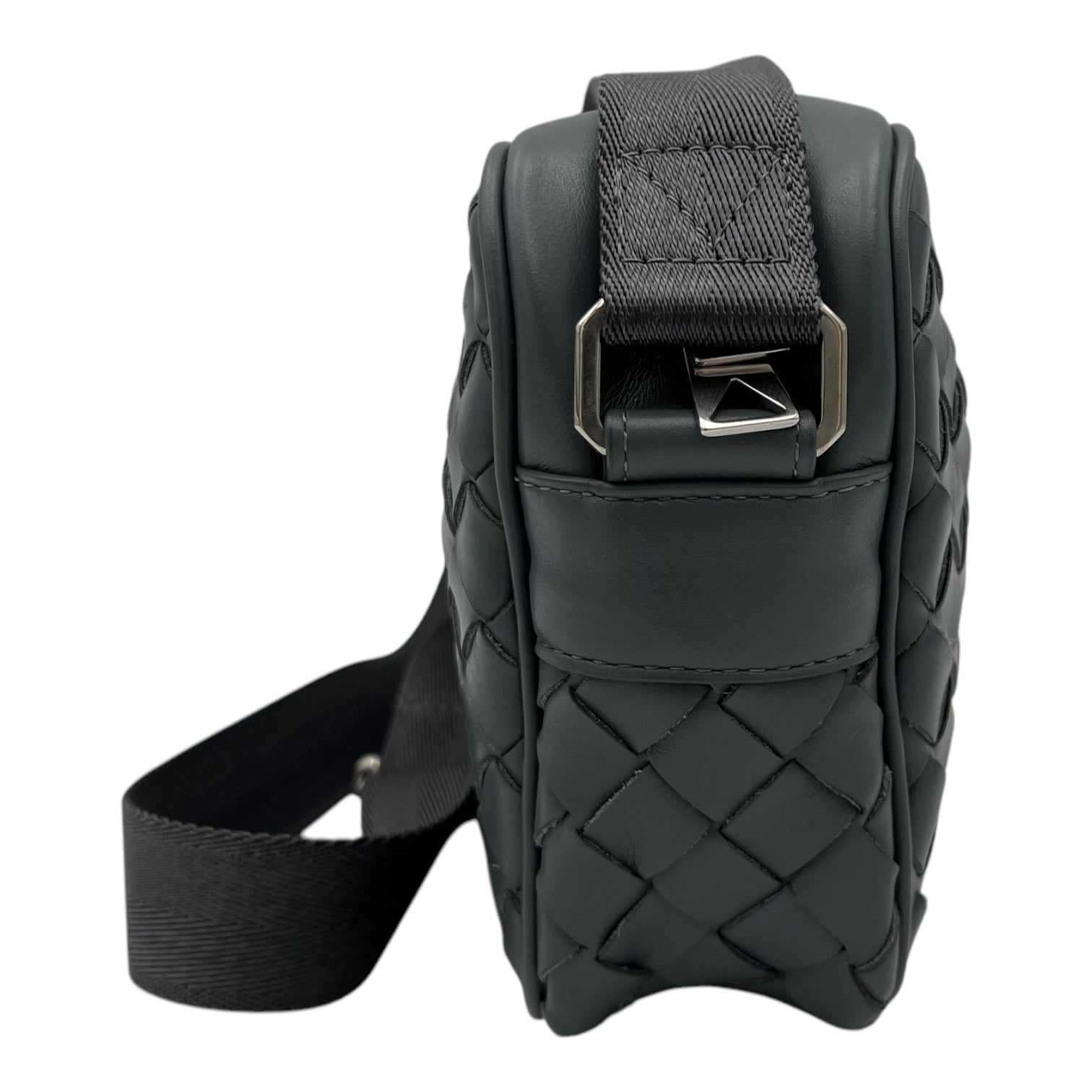 Intrecciato Crossbody Bag Grey in Calfskin, Silver hardware - Image 5