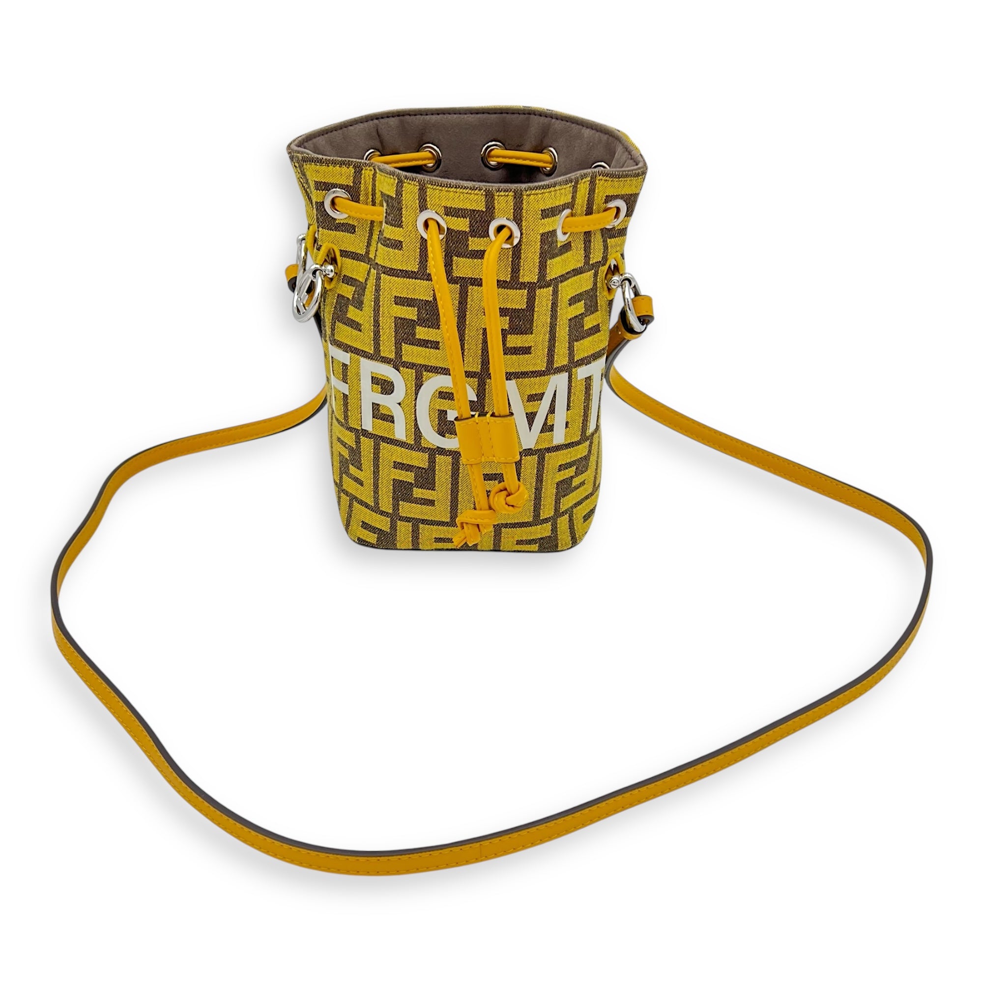 Mon Tresor Bucket Bag Yellow in Canvas, Silver hardware - Image 9