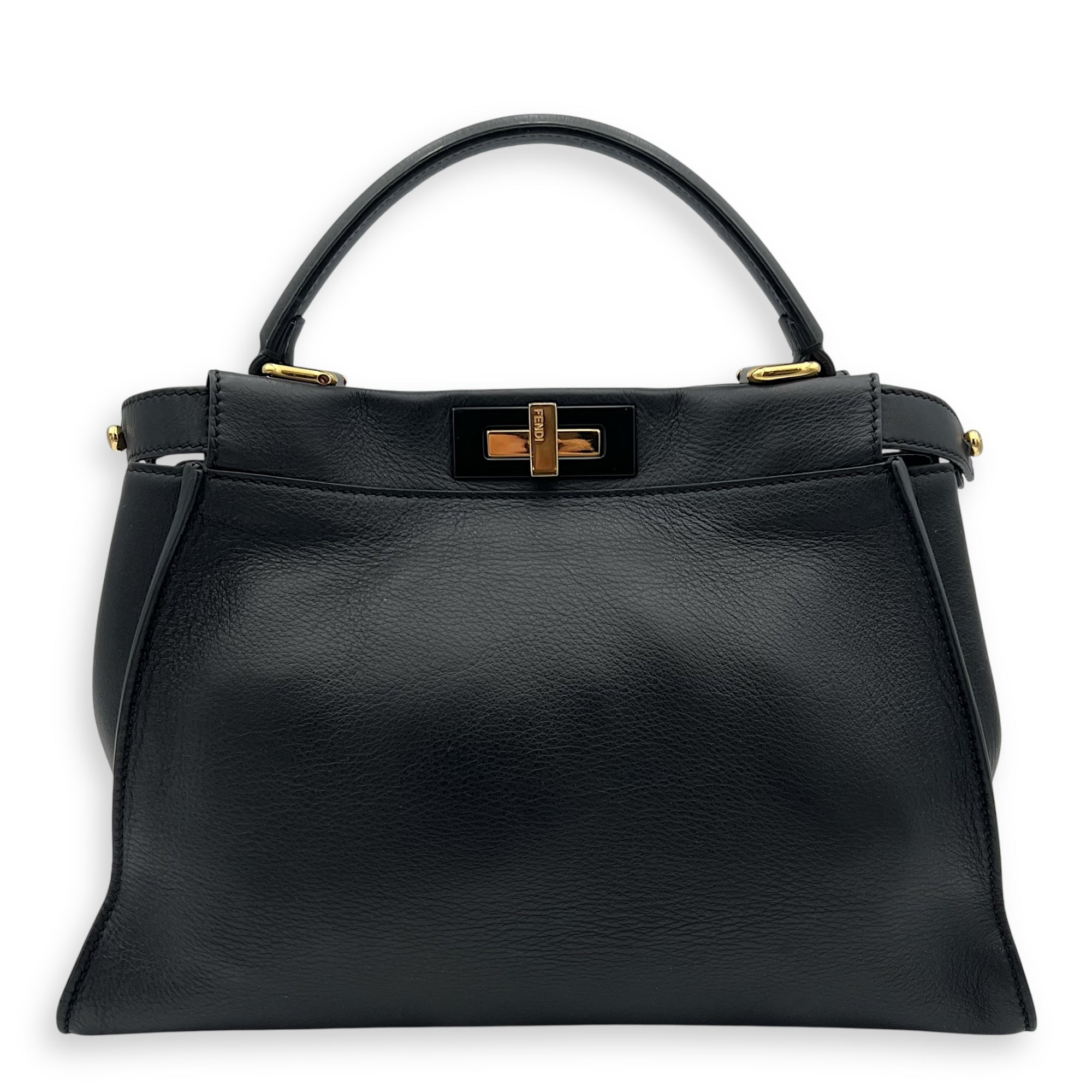 Peekaboo Top Handle Bag Medium Black in Calfskin, Gold hardware - Image 3